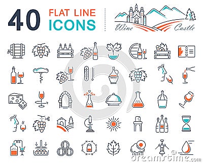 Set Vector Flat Line Icons Wine Stock Photo