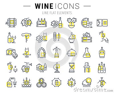 Set Vector Flat Line Icons Wine Stock Photo