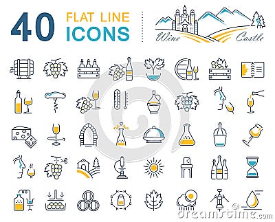 Set Vector Flat Line Icons Wine Stock Photo