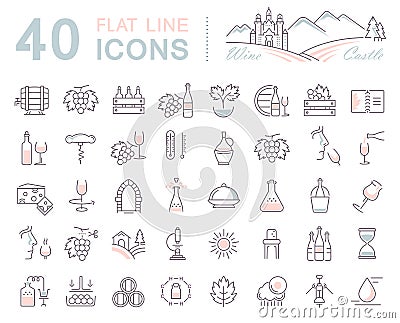 Set Vector Flat Line Icons Wine Stock Photo