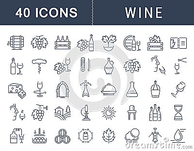 Set Vector Flat Line Icons Wine Stock Photo