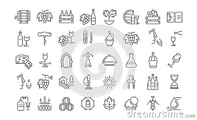 Set Vector Flat Line Icons Wine Stock Photo