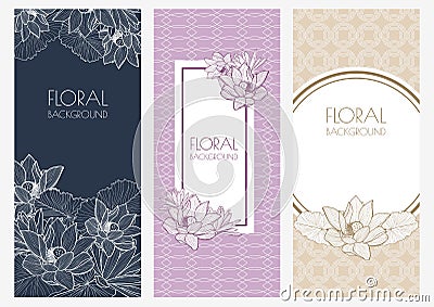 Set of vector floral banner backgrounds and seamless pattern. Vi Vector Illustration