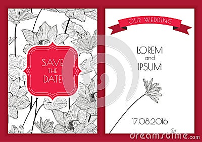 Set of vector floral save the date greeting card. Hand drawn lot Vector Illustration