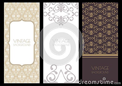 Set of vector flourish banner backgrounds and seamless pattern. Vector Illustration