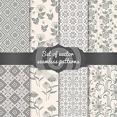 Set of vector flower seamless pattern backgrounds. Elegant textures for backgrounds, wallpapers etc Vector Illustration