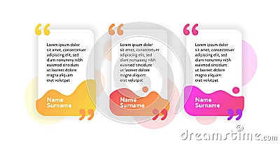 Set of vector fluid quote frame template. Modern trendy colorful gradient shapes background with commas around place for text Stock Photo