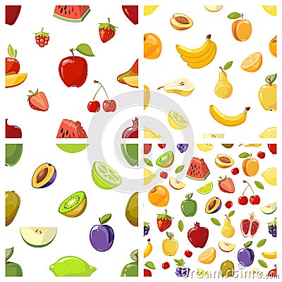 Set of vector fruits seamless patterns Vector Illustration