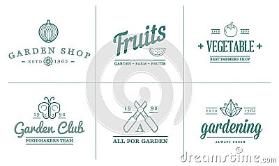 Set of Vector Garden and Farm Elements and Fruits or Vegetables Icons Illustration can be used as Logo Vector Illustration