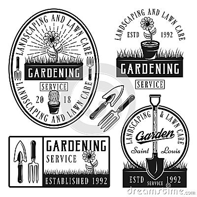 Set of vector gardening service stickers, emblems Vector Illustration