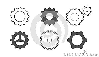 Set vector gear outline icons. Cogwheel machine shape equipment. Engine mechanism sign and symbol Vector Illustration