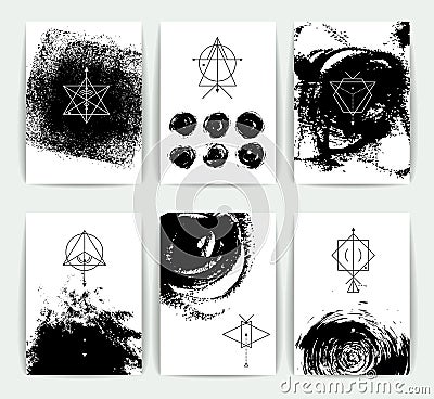 Set of vector geometric alchemy symbols on hand-drawn background Vector Illustration