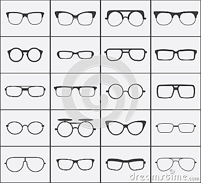 Set of vector glasses icons in black over white Vector Illustration