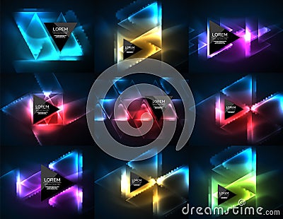 Set of glowing neon light effects digital backgrounds Vector Illustration