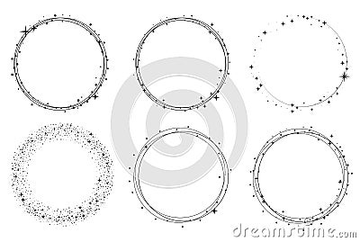 Set of vector graphic circle frames. Wreaths for design, logo template. Stardust, stars, starry sky Vector Illustration