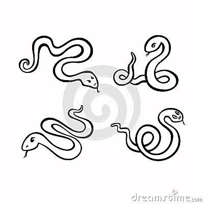 Set vector graphic illustrations of linear snakes Vector Illustration