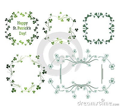 Set of vector green frames with clovers for saint patrick`s day Vector Illustration