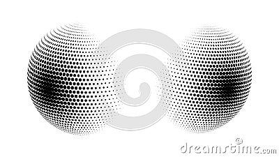 Set of vector halftone spheres. Dotted circles with black and white gradient. Pattern design element Vector Illustration