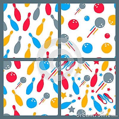 Set of vector hand drawn doodle bowling seamless pattern. Vector Illustration