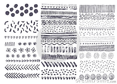 Set of vector hand drawn ink textures. Collection of elements. Vector Illustration