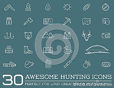 Set of Vector Hunting Camping Sport Elements Vector Illustration