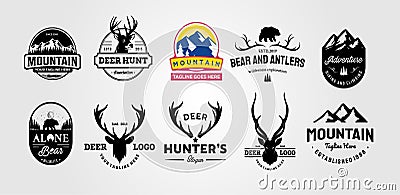 Set of vector hunting and outdoor adventures vintage logo designs illustration Vector Illustration