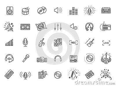 Recording media icon set. Audio equipment Vector Illustration