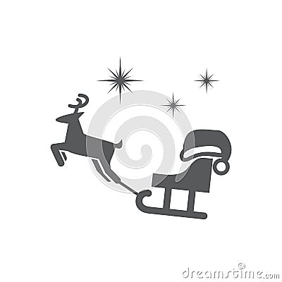Vector picture sledge, stars, Santa`s cap and deer. Vector Illustration