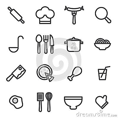 Set of vector icons cooking, food, healthy on a light background Vector Illustration