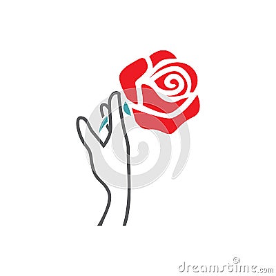 The vector picture a rose between hand fingers Stock Photo