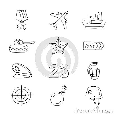 Set of vector icons Fatherland Defender's Day Vector Illustration