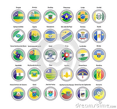 Flags of Sergipe, Rio Grande do Norte, Pernambuco and Piaui states, Brazil Vector Illustration