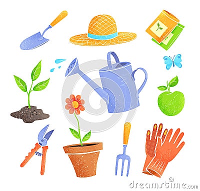 Set of vector icons of gardening items Vector Illustration