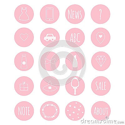 Set of 20 vector icons in nive pink girly theme for web stores Stock Photo