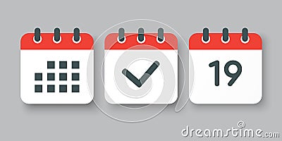 Vector icon page calendar number 19, done, agenda Vector Illustration