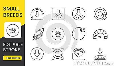 A set of vector icons representing small breeds, featuring symbols of lightweight and delicate structure, indicators of Vector Illustration