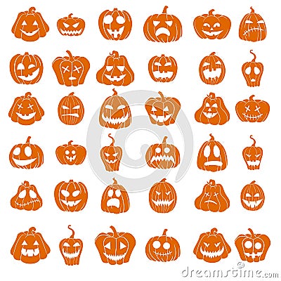 Set of simple halloween pumpkin silhouettes isolated om white background. Vector Illustration