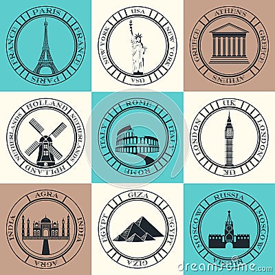 Set of Vector Icons. Travel and Sightseeing. Cartoon Illustration