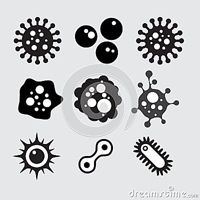 Set of vector illustration bacteria, microbes, and viruses Cartoon Illustration