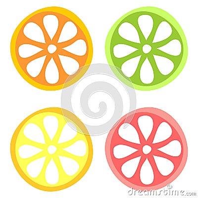 Set of vector illustration of citrus fruits. Lime, orange, lemon and grapefruit, isolated on the white background. Vector Illustration