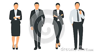 Set of vector illustration of a group of successful and beautiful businesswomen and businessmen standing in a suit Vector Illustration