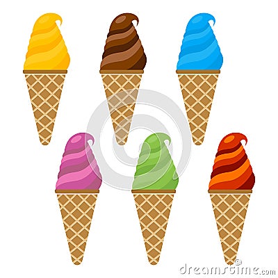 Set of vector illustration of ice cream. Multicolored creamy ice cream Vector Illustration