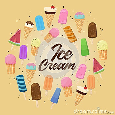 Set of Vector illustrations of cartoon ice cream Cartoon Illustration
