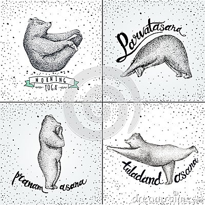 Set of Vector illustrations. fun a bears isolated on vintage Vector Illustration