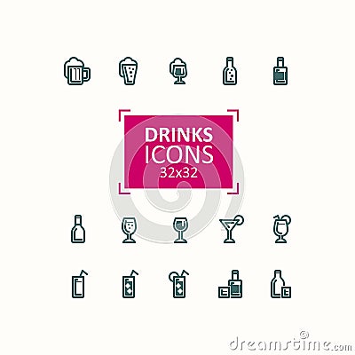 Set of vector illustrations of icons of drinks. Vector Illustration