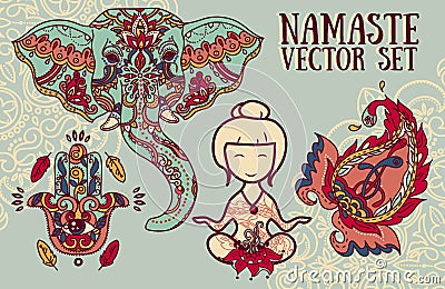 Set of vector illustrations for magical india and yoga Vector Illustration