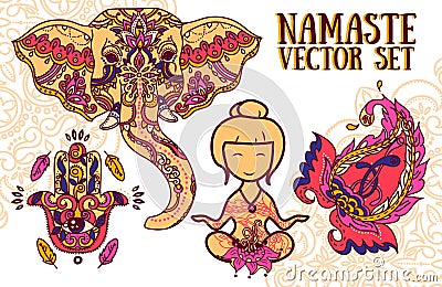 Set of vector illustrations for magical india and yoga Vector Illustration