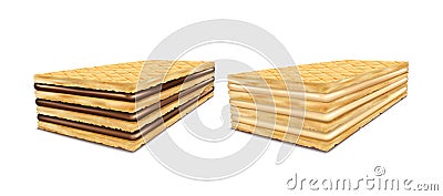 A set of vector illustrations of rectangular crispy wafers with chocolate and milk filling. Vector Illustration