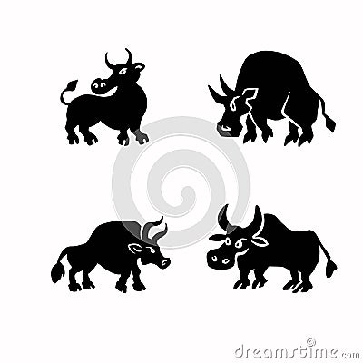 Set of vector illustrations of silhouettes of bulls, taurus eps 10 Vector Illustration