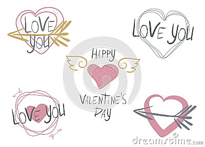 Set of 5 vector illustrations on the theme of Valentine`s Day Vector Illustration